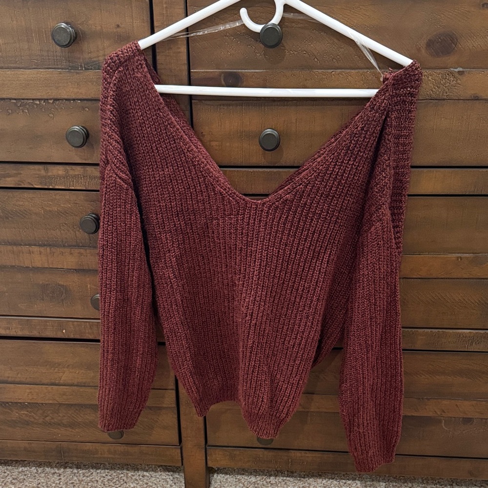 Francesca's Collections Deep Red V-Neck Sweater